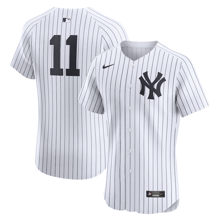 thumbnail image 2 of Men's New York Yankees White Pinstripe Baseball Jersey – Sewn Letters – Judge, Jeter, Stanton, Volpe – NWT 2 of 5