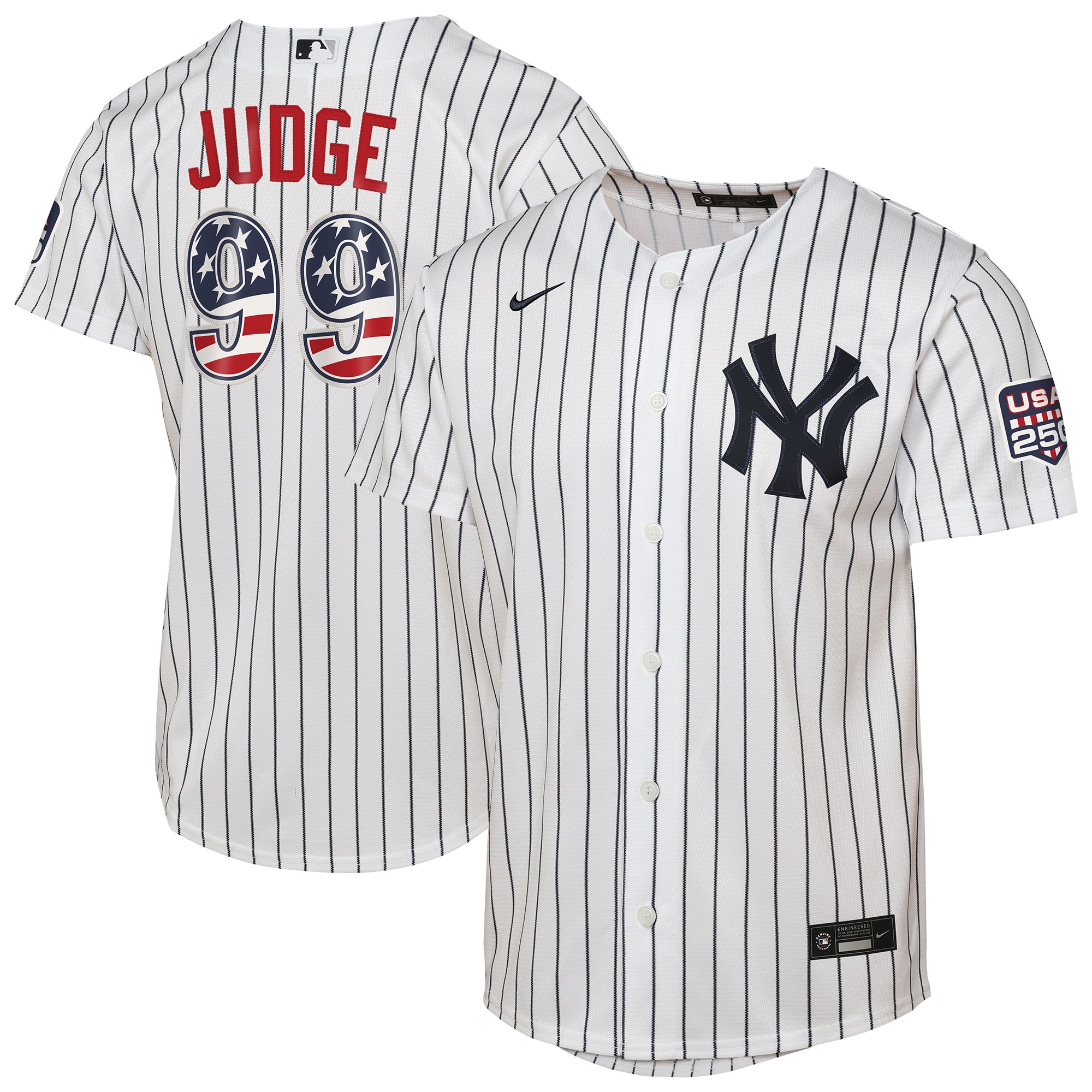 Youth New York Yankees Aaron Judge Nike White USA 250 Fourth of July Home Replica Jersey